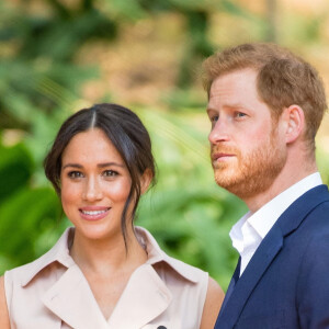 Le prince Harry, duc de Sussex, et Meghan Markle, duchesse de Sussex, se rendent à la réception des industries créatives et des entreprises à Johannesburg, le 2 octobre 2019. Sur place, le couple princier rencontre des représentants des milieux d'affaires britanniques et sud-africains dont des jeunes entrepreneurs locaux. 