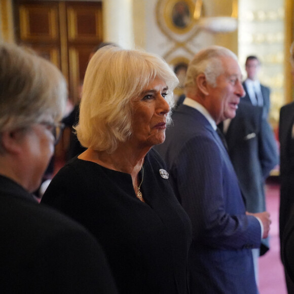 Penny Mordaunt reçue par la reine consort Camilla Parker Bowles au palais de Buckingham à Londres. Le 10 septembre 2022