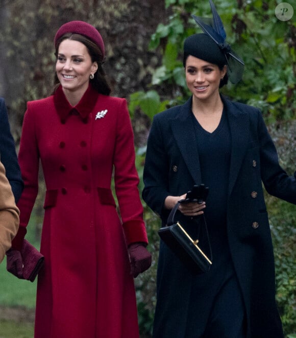 Kate Middleton et Meghan Markle - La famille royale britannique se rend à la messe de Noël à l'église Sainte-Marie-Madeleine à Sandringham, le 25 décembre 2018. 