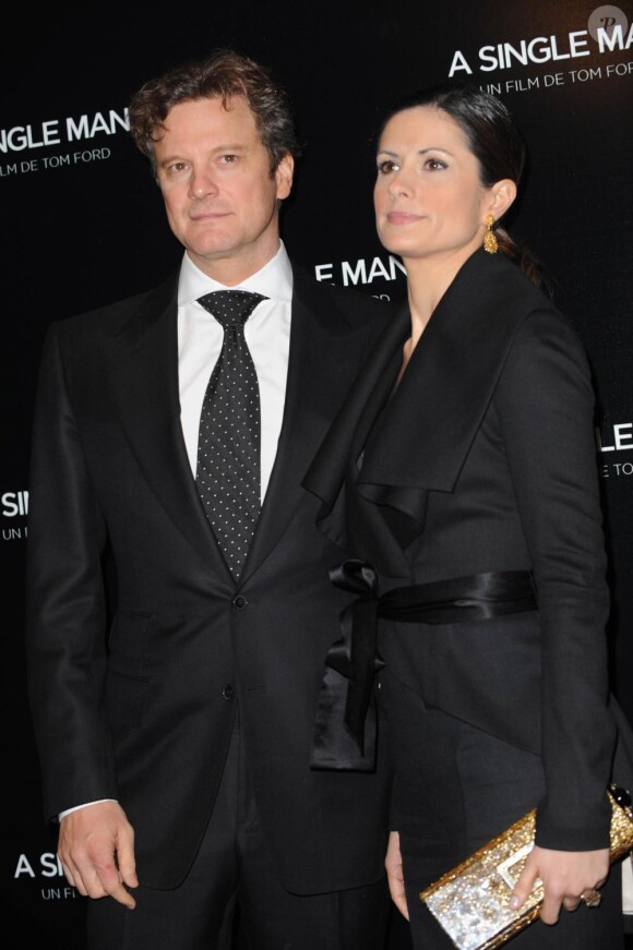 Colin Firth et Livia Giuggioli à la première du film A Single Man, sur les Champs Elysées, à Paris. 9/02/2010