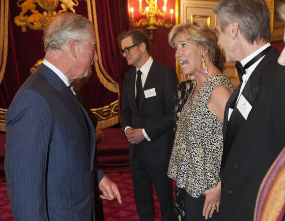 Colin Firth, Jeremy Irons et Emma Thompson avec le prince Charles de Galles à la réception des britanniques oscarisés. Londres, le 4 mai 2016.