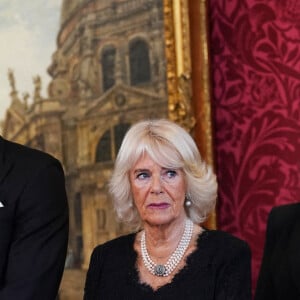 Le prince William, prince de Galles, la reine consort Camilla Parker Bowles, Penny Mordaunt - Personnalités lors de la cérémonie du Conseil d'Accession au palais Saint-James à Londres, pour la proclamation du roi Charles III d'Angleterre. Le 10 septembre 2022 