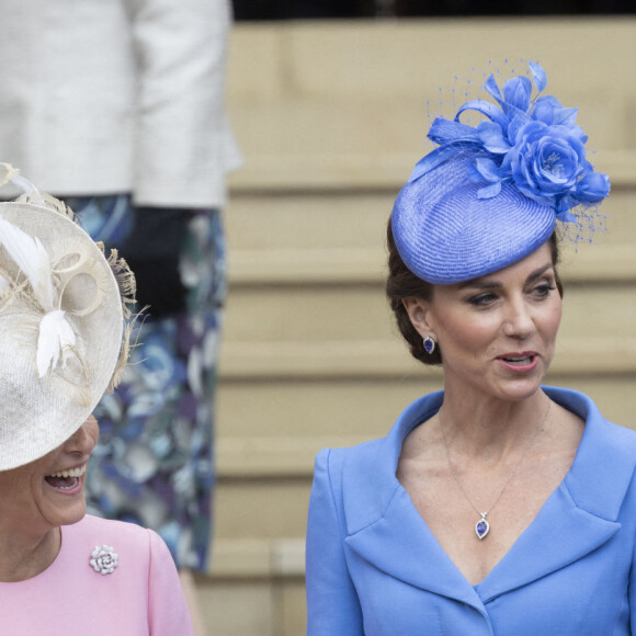 Le prince William, duc de Cambridge, Catherine (Kate) Middleton, duchesse de Cambridge, Sophie Rhys-Jones, comtesse de Wessex, lors de la cérémonie de l'ordre de la Jarretière à la chapelle Saint-Georges du château de Windsor. Cette année pour la première fois Camilla Parker Bowles, duchesse de Cornouailles, a été investie comme nouveau chevalier de l'ordre de la Jarretière par la reine et a pu participer à la procession au côté du prince Charles. Londres, la 13 juin 2022.  Members of the Royal Family during the Order of the Garter ceremony at St George's Chapel, Windsor Castle. This year for the first time Camilla Parker Bowles, Duchess of Cornwall, was invested as a new Knight of Garter Day by the Queen and was able to participate in the procession alongside Prince Charles. London, June 13, 2022.