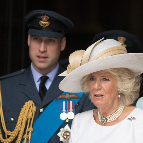 Le prince Charles, Camilla Parker Bowles, duchesse de Cornouailles, le prince William, duc de Cambridge et Kate Catherine Middleton, duchesse de Cambridge - La famille royale d'Angleterre à la sortie de l'abbaye de Westminster pour le centenaire de la RAF à Londres. Le 10 juillet 2018 