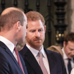 Le prince William, duc de Cambridge, le prince Harry, duc de Sussex, Meghan Markle, enceinte, duchesse de Sussex, le prince Charles, prince de Galles lors de la messe en l'honneur de la journée du Commonwealth à l'abbaye de Westminster à Londres le 11 mars 2019. 