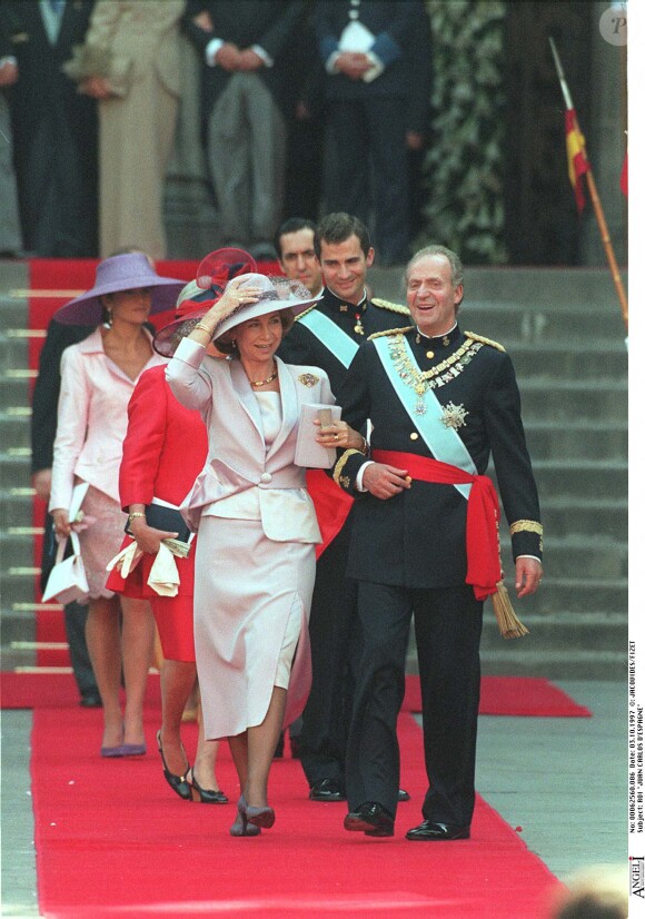 Le roi Juan Carlos d'Espagne et sa femme la reine Sophie - Mariage de L'infante Christina d'Espagne. Barcelone.