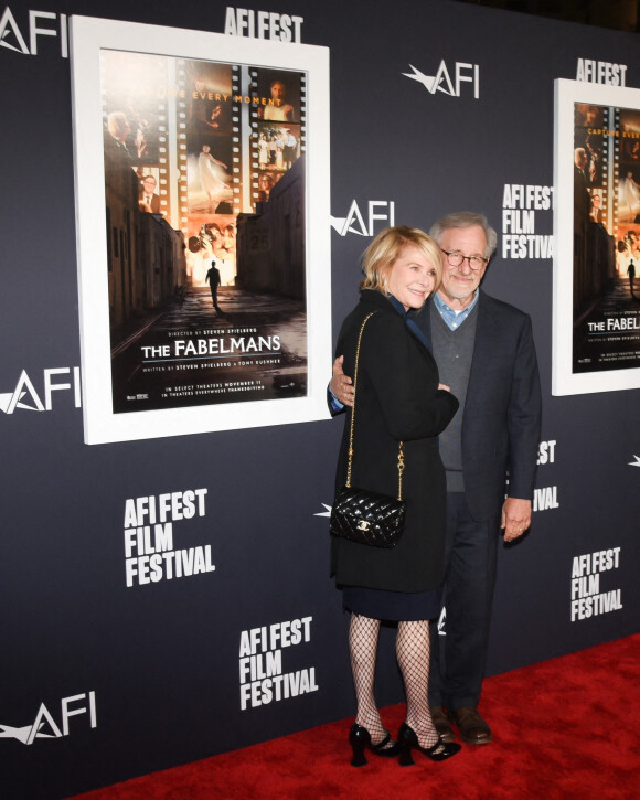 Steven Spielberg et sa femme Kate Capshaw au photocall de la première de "Fabelmans" lors du 2022 AFI Festival à Los Angeles, le 6 novembre 2022. 