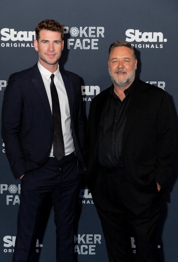 Liam Hemsworth, Russel Crowe à la première du film "Poker Face" à Sydney, le 15 novembre 2022. 