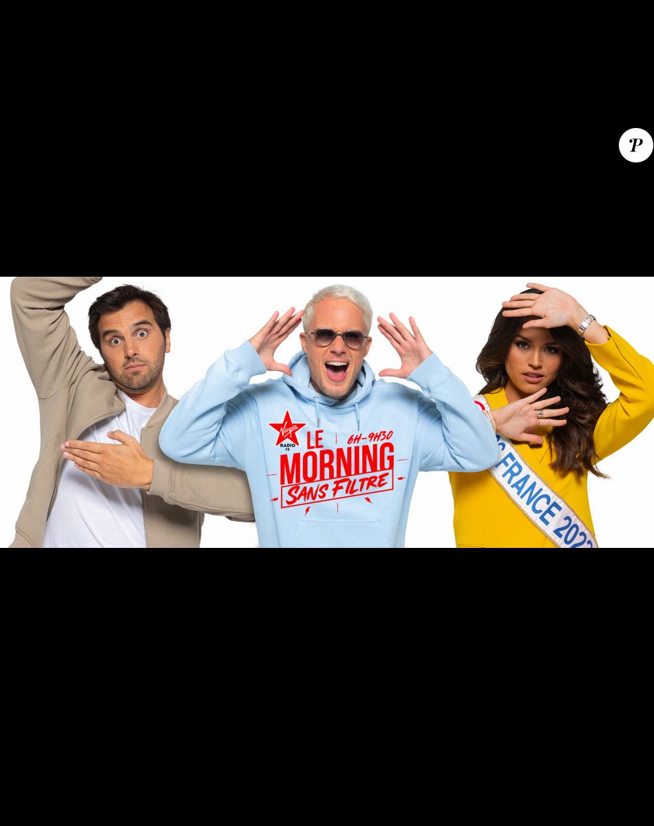 Fabien Delettres, Miss France 2022 Diane Leyre et Guillaume Genton animeront la matinale de Virgin Radio, "Le Morning Sans Filtre" (de 6H à 9H30), à partir du 29 août 2022. © Jack Tribeca / Bestimage