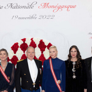 No Tabloïd - Gareth Wittstock, Beatrice Borromeo, La princesse Caroline de Hanovre, Le prince Albert II de Monaco, La princesse Charlène de Monaco, Tatiana Santo Domingo, Andrea Casiraghi, Charlotte Casiraghi et Dimitri Rassam - Arrivées à la soirée de gala de la Fête Nationale Monégasque au Grimaldi Forum le 19 novembre 2022. © Olivier Huitel / Pool Monaco / Bestimage 