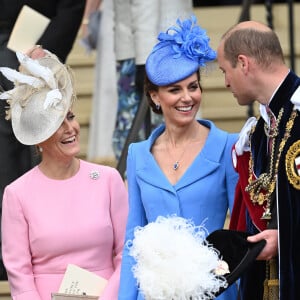 Le prince William, duc de Cambridge, Catherine (Kate) Middleton, duchesse de Cambridge, Sophie Rhys-Jones, comtesse de Wessex, lors de la cérémonie de l'ordre de la Jarretière à la chapelle Saint-Georges du château de Windsor. Cette année pour la première fois Camilla Parker Bowles, duchesse de Cornouailles, a été investie comme nouveau chevalier de l'ordre de la Jarretière par la reine et a pu participer à la procession au côté du prince Charles. Londres, la 13 juin 2022. 