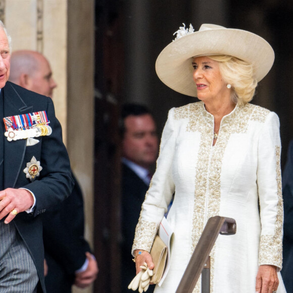 Le prince Charles, prince de Galles, et Camilla Parker Bowles, duchesse de Cornouailles - Les membres de la famille royale et les invités lors de la messe célébrée à la cathédrale Saint-Paul de Londres, dans le cadre du jubilé de platine (70 ans de règne) de la reine Elisabeth II d'Angleterre. Londres, le 3 juin 2022. 