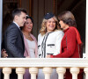 Louis Ducruet et sa femme Marie Chevallier, Camille Gottlieb et la princesse Stéphanie de Monaco - La famille princière au balcon du palais lors de la Fête Nationale de la principauté de Monaco