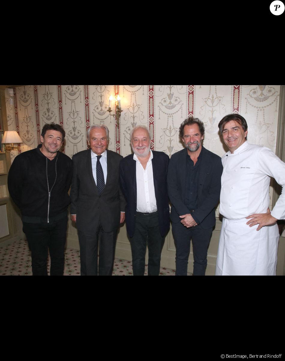 Exclusif - Patrick Bruel, Bernard Magrez, François Berléand, Stéphane De Groodt et le Chef Yannick Alleno au Pavillon Ledoyen à Paris, France. © Bertrand Rindoff / Bestimage