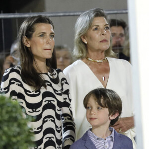 La princesse Caroline de Hanovre avec sa fille, Charlotte Casiraghi, et son petit-fils Raphaël Elmaleh, 7 ans (qui fait sa première participation officielle à une manifestation monégasque) lors du prix du Prince Souverain lors de la dernière journée de la 15ème édition du Longines Global Champions Tour Jumping International de Monaco, qui a lieu sur le port Hercule à Monaco. Monaco, le 3 juillet 2021. © Claudia Albuquerque/Bestimage