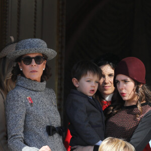 La princesse Caroline de Hanovre, Charlotte Casiraghi, son fils Raphaël Elmaleh, Tatiana Casiraghi (Tatiana Santa Domingo) et Sacha Casiraghi - La famille princière de Monaco au balcon du palais lors de la fête nationale monégasque, à Monaco, le 19 novembre 2017. © Dominique Jacovides/Bestimage