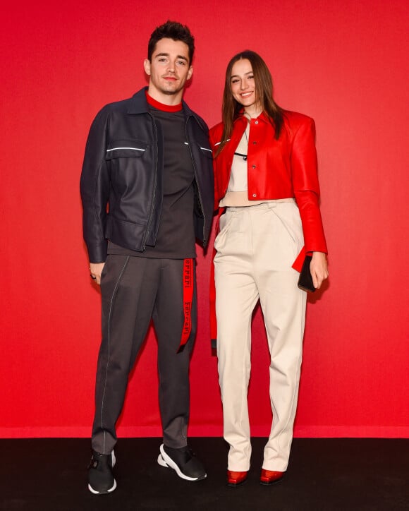 Charles Leclerc et sa compagne Charlotte Sine - People dans les backstage du défilé de mode automne-hiver 2022/2023 "Ferrari" lors de la fashion week de Milan. Le 27 février 2022