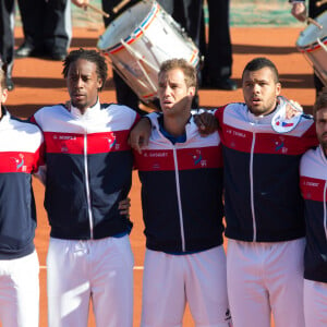 Julien Benneteau, Gaël Monfils, Richard Gasquet, Jo-Wilfried Tsonga et Arnaud Clement - Demi-finale de la Coupe Davis à Roland Garros. Le 12 septembre 2014