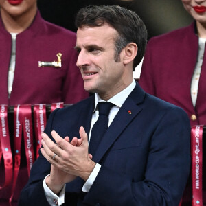 Le président Emmanuel Macron lors de la finale " Argentine - France " de la Coupe du Monde au Qatar. © Philippe Perusseau / Bestimage 