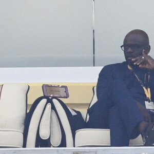 Lilian Thuram en tribune du match de demi-finale opposant la France au Maroc lors de la Coupe du Monde 2022 au stade Al-Bayt, à Doha, Qatar, le 14 décembre 2022. La France a gagné 2-0. © Philippe Perusseau/Bestimage 