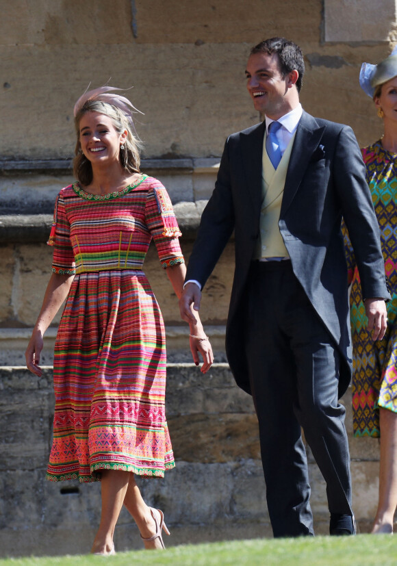 Cressida Bonas et guest - Les invités arrivent à la chapelle St. George pour le mariage du prince Harry et de Meghan Markle au château de Windsor, Royaume Uni, le 19 mai 2018. 