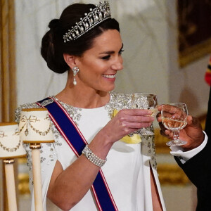 Catherine (Kate) Middleton, princesse de Galles ( porte le diadème "Lover's Knot", le préféré de Diana), Cyril Ramaphosa, président de l'Afrique du Sud - Banquet d'Etat organisé au palais de Buckingham, à Londres, pendant la visite d'Etat du président sud-africain au Royaume-Uni 