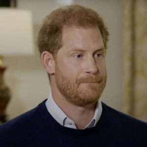 Le prince Harry, duc de Sussex, en interview avec le journaliste Tom Bradby sur la chaine "ITV News". 