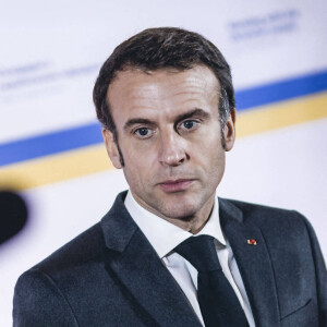 Le président français Emmanuel Macron lors de la conférence Debout avec le peuple ukrainien à Paris, France, le 13 décembre 2022. © Imago/Panoramic/bestimage