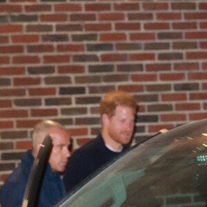 Le prince Harry quitte l'enregistrement de l'émission "The late show with Stephen Colbert" à New York le 9 janvier 2023 