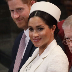 Le prince Harry, duc de Sussex, Meghan Markle, duchesse de Sussex lors de la messe en l'honneur de la journée du Commonwealth à l'abbaye de Westminster à Londres le 11 mars 2019. 