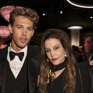 Priscilla Presley, Austin Butler, Lisa-Marie Presley et Baz Luhrmann - 80e cérémonie des Golden Globes, au "Beverly Hilton" à Los Angeles, le 10 janvier 2023. © HFPA via The Grosby Group / Bestimage