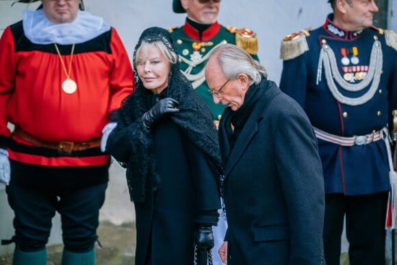 Le prince Karl et la princesse Katharina von Hohenzollern - Service funéraire de Maximilien de Bade au château de Salem, Allemagne, le 13 janvier 2023. © Dana Press/Bestimage 