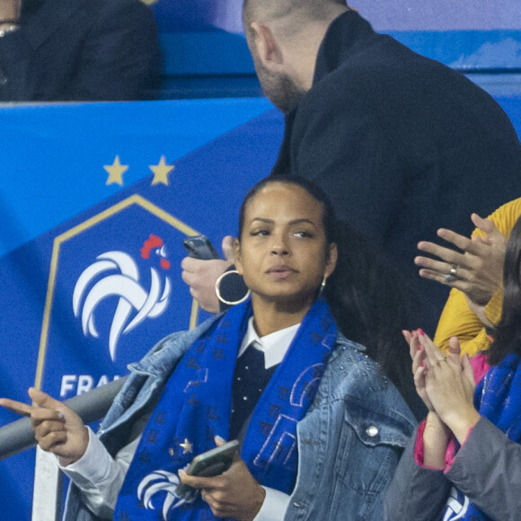 M. Pokora (Matt Pokora), sa femme Christina Milian assistent au match de la 5ème et avant-dernière journée de Ligue des nations entre la France et l'Autriche (2-0) au Stade de France à Saint-Denis le 22 septembre 2022. 