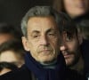 Nicolas Sarkozy et son fils Louis - People en tribunes du match de Ligue 1 Uber Eats "PSG contre Reims" (1-1) au Parc des Princes à Paris le 29 janvier 2023.