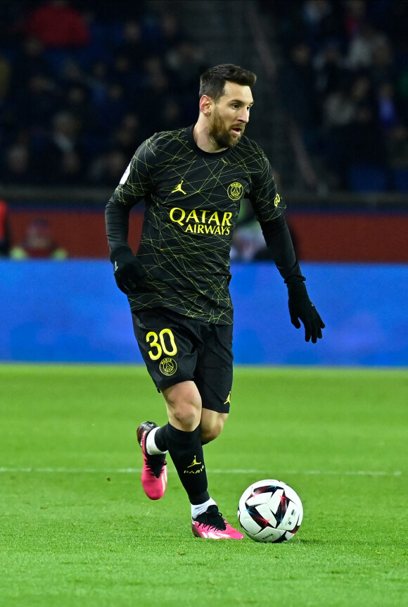 Lionel Leo Messi ( 30 - PSG ) - Match de Ligue 1 Uber Eats "PSG - Reims (1-1)" au Parc des Princes, le 29 janvier 2023. A l'occasion du Nouvel An chinois, les joueurs portent un maillot avec leurs noms floqués en mandarin.