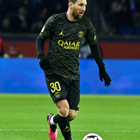 Lionel Leo Messi ( 30 - PSG ) - Match de Ligue 1 Uber Eats "PSG - Reims (1-1)" au Parc des Princes, le 29 janvier 2023. A l'occasion du Nouvel An chinois, les joueurs portent un maillot avec leurs noms floqués en mandarin.