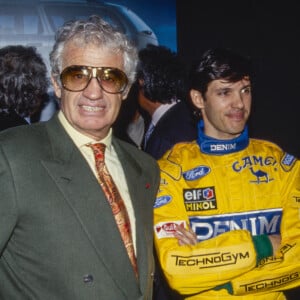 Archives - Jean-Paul Belmondo et son fils Paul Belmondo lors du lancement de la" Benetton Ford F1 à Paris. Février 1993 © DPPI / Panoramic / Bestimage 
