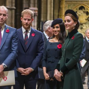 Le prince William, le prince Harry, Meghan Markle et Kate Middleton - La famille royale d'Angleterre lors du service commémoratif en l'abbaye de Westminster pour le centenaire de la fin de la Première Guerre Mondiale à Londres. Le 11 novembre 2018.
