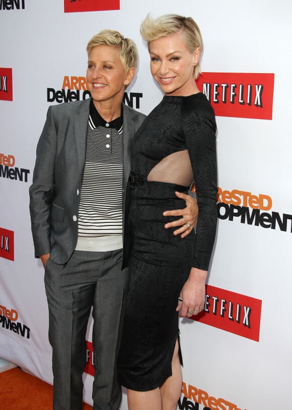 Ellen DeGeneres, Portia de Rossi - La chaîne de TV Netflix presente la saison 4 de "Arrested Development" à Hollywood, le 29 avril 2013.