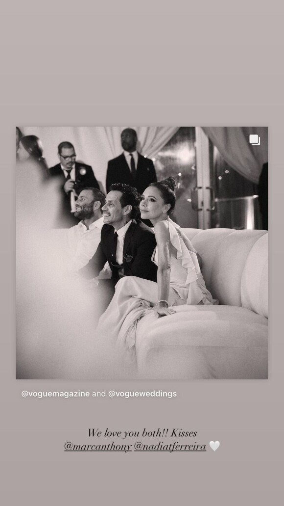 Victoria Beckham célèbre l'union de Marc Anthony et Nadia Ferreira sur Instagram.