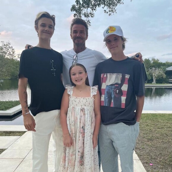 David Beckham et ses enfants Romeo, Cruz et Harper.