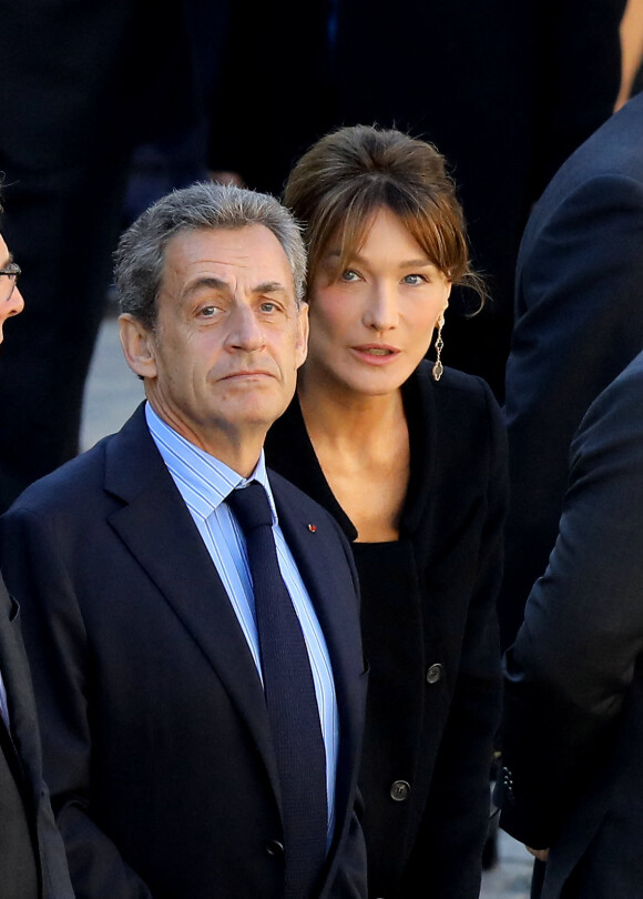 Nicolas Sarkozy, Carla Bruni Sarkozy - Arrivées à l'hommage national à Charles Aznavour à l'Hôtel des Invalides à Paris. © Jacovides-Moreau / Bestimage