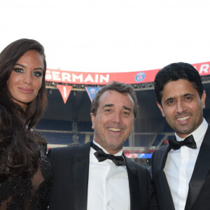 Mais surtout que leurs enfants, qui ont 10 ans, presque 9 ans et 6 ans, ont bien grandi. 
Exclusif - Jade Foret, son mari Arnaud Lagardère et Nasser Al-Khelaifi, le président du Paris Saint-Germain (PSG) - 5ème dîner de gala de la fondation Paris Saint-Germain au parc des Princes à Paris, France, le 15 mai 2018. © Rachid Bellak/Bestimage 