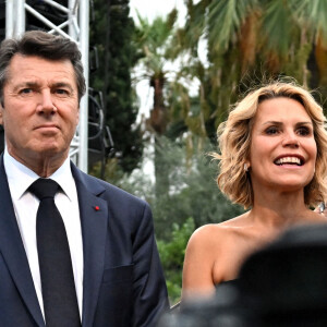 Exclusif - Christian Estrosi, le maire de Nice, et sa femme Laura Tenoudji Estrosi durant "Lou Festin Nissart", un diner amical et convivial autour de Christian Estrosi, le maire de Nice, au jardin Albert 1er sur la Coulée Verte à Nice le 2 septembre 2022. © Bruno Bebert/Bestimage