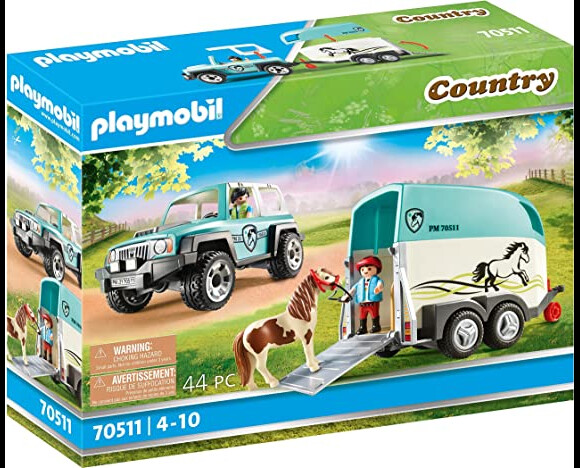 Un nouvel animal arrive par la route avec ce jeu Playmobil voiture et van pour poney