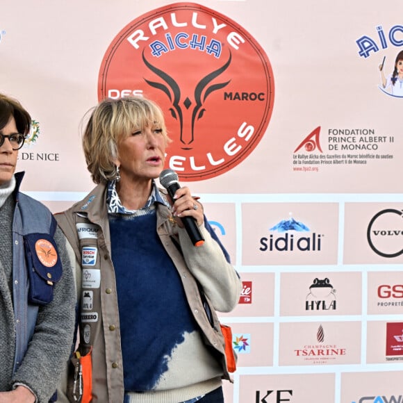 La princesse Stéphanie de Monaco, accompagnée de Dominique Serra, fondatrice et organisatrice du rallye, mais aussi de la ministre de l'économie et des finances du Maroc Nadia Fettah Alaoui et du parrain de coeurde la course, Jean Marc Généreux, a donné le départ de la 32ème édition du Rallye des Gazelles "Rallye Aïcha des e-gazelles" sur la place du palais princier à Monaco, le 4 mars 2023 avant le départ de l'ensemble des équipages à Nice. © Bruno Bebert/Bestimage