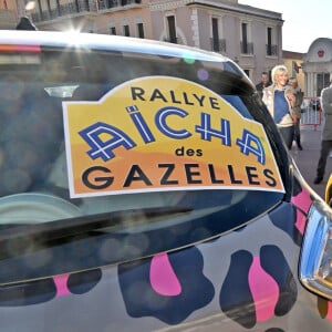 La princesse Stéphanie de Monaco, accompagnée de Dominique Serra, fondatrice et organisatrice du rallye, mais aussi de la ministre de l'économie et des finances du Maroc Nadia Fettah Alaoui et du parrain de coeurde la course, Jean Marc Généreux, a donné le départ de la 32ème édition du Rallye des Gazelles "Rallye Aïcha des e-gazelles" sur la place du palais princier à Monaco, le 4 mars 2023 avant le départ de l'ensemble des équipages à Nice. © Bruno Bebert/Bestimage