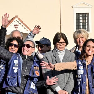 La princesse Stéphanie de Monaco, accompagnée de Dominique Serra, fondatrice et organisatrice du rallye, mais aussi de la ministre de l'économie et des finances du Maroc Nadia Fettah Alaoui et du parrain de coeurde la course, Jean Marc Généreux, a donné le départ de la 32ème édition du Rallye des Gazelles "Rallye Aïcha des e-gazelles" sur la place du palais princier à Monaco, le 4 mars 2023 avant le départ de l'ensemble des équipages à Nice. © Bruno Bebert/Bestimage