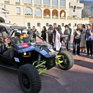 La princesse Stéphanie de Monaco, accompagnée de Dominique Serra, fondatrice et organisatrice du rallye, mais aussi de la ministre de l'économie et des finances du Maroc Nadia Fettah Alaoui et du parrain de coeurde la course, Jean Marc Généreux, a donné le départ de la 32ème édition du Rallye des Gazelles "Rallye Aïcha des e-gazelles" sur la place du palais princier à Monaco, le 4 mars 2023 avant le départ de l'ensemble des équipages à Nice. © Bruno Bebert/Bestimage