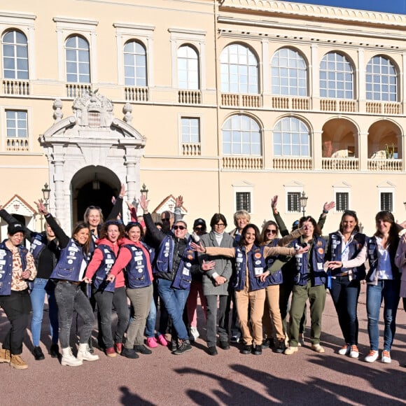 La princesse Stéphanie de Monaco, accompagnée de Dominique Serra, fondatrice et organisatrice du rallye, mais aussi de la ministre de l'économie et des finances du Maroc Nadia Fettah Alaoui et du parrain de coeurde la course, Jean Marc Généreux, a donné le départ de la 32ème édition du Rallye des Gazelles "Rallye Aïcha des e-gazelles" sur la place du palais princier à Monaco, le 4 mars 2023 avant le départ de l'ensemble des équipages à Nice. © Bruno Bebert/Bestimage